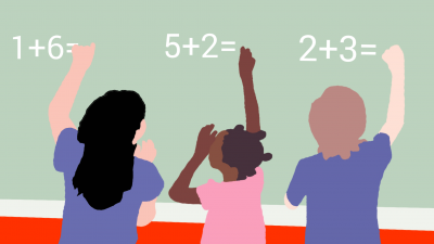 Elever skriver på tavlan